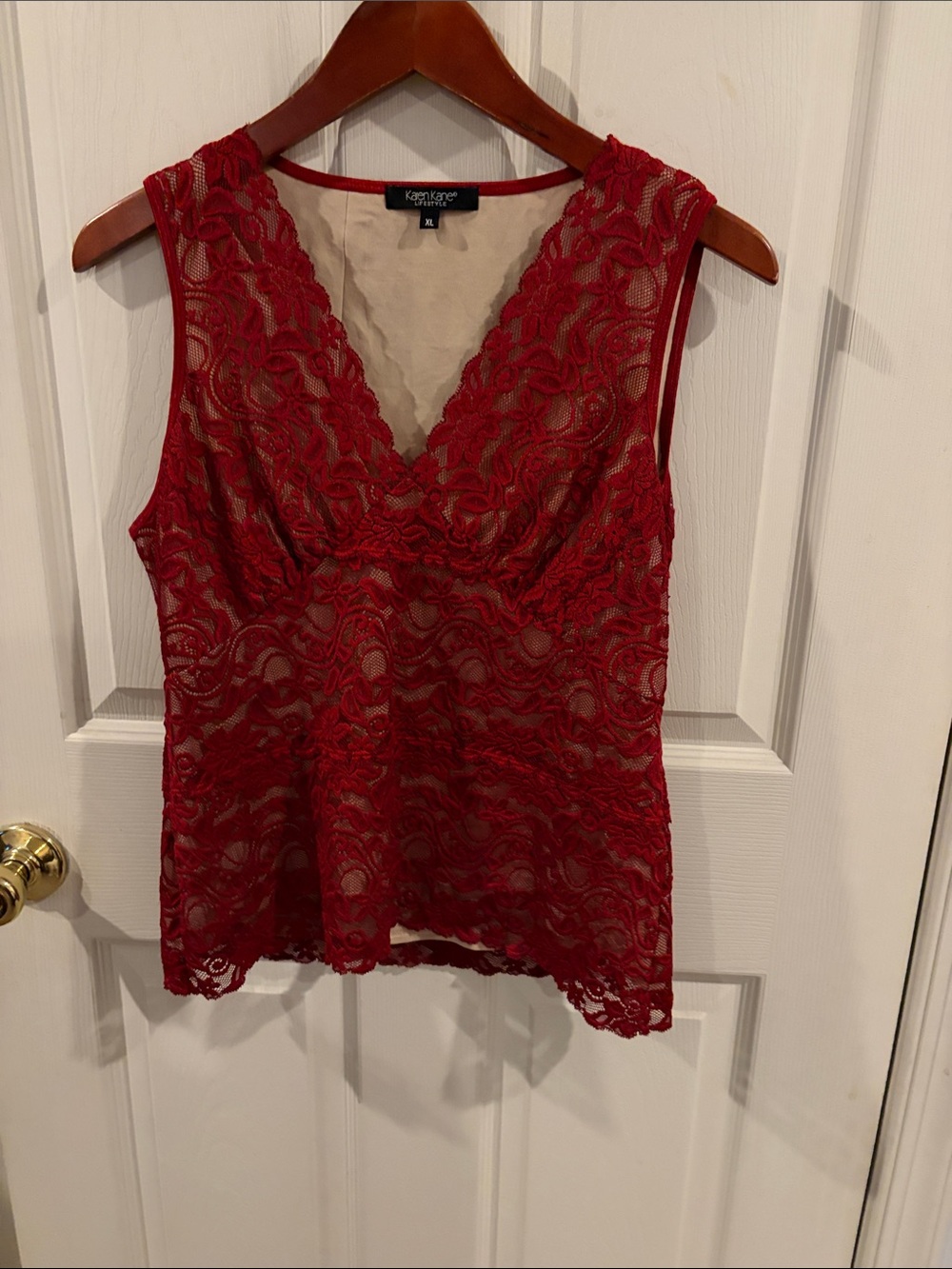 Karen Kane Lifestyle Red Stretch Lace Sleeveless Top